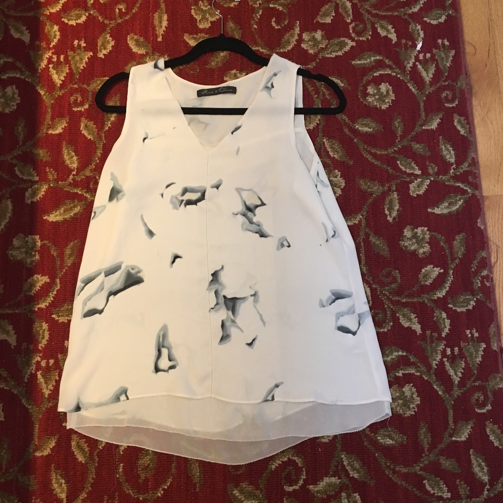 White/blue designed mesh tank top
